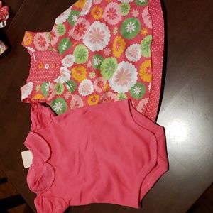 Gymboree Size 6-12 mos sundress with matching pink onesie & hair clips. NWT